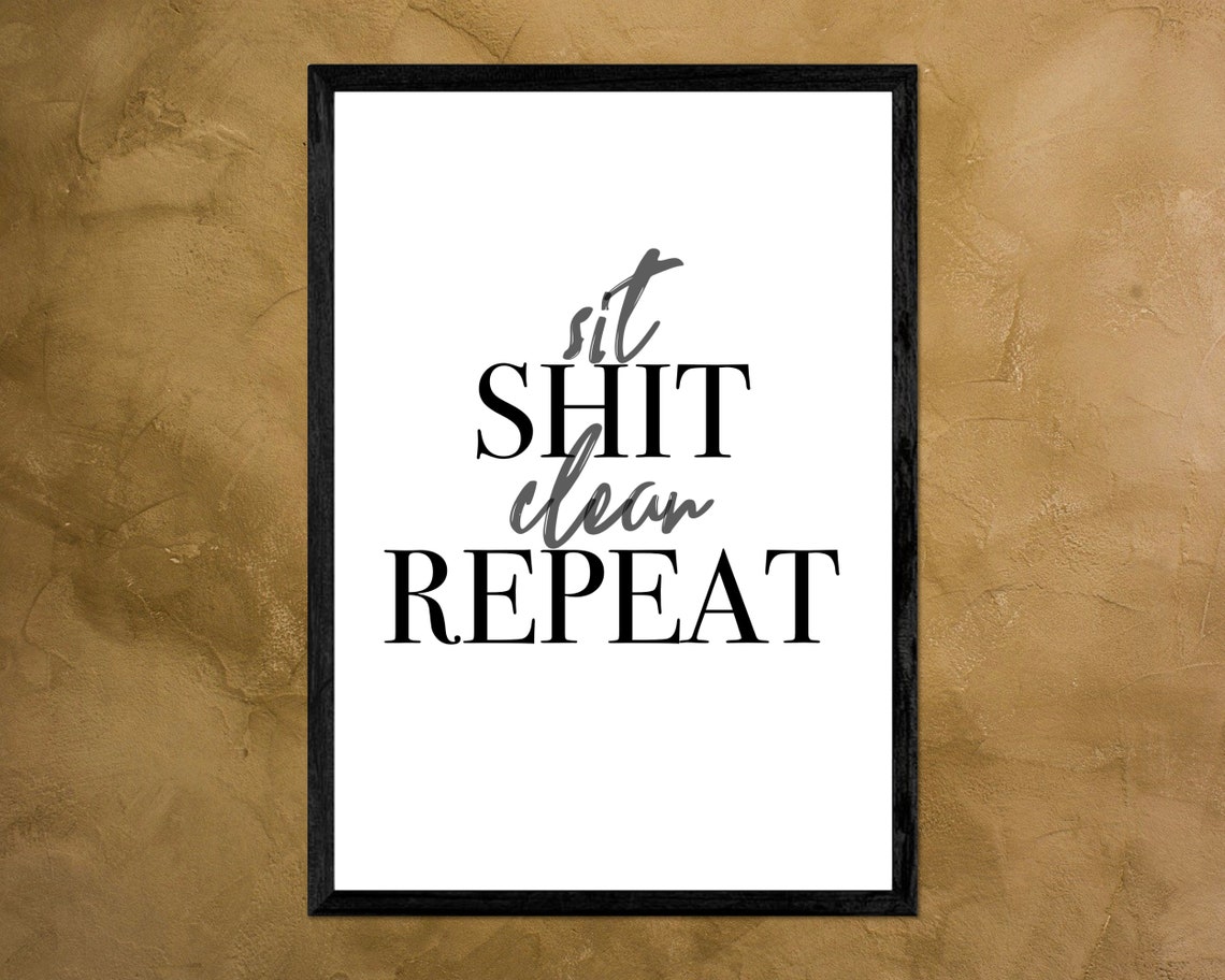 Sit Shit Clean Repeat Toilet Poster Guest Toilet Bathroom Guest Bathroom Toilet Picture Decoration Toilet Black And White Poster Minimalist