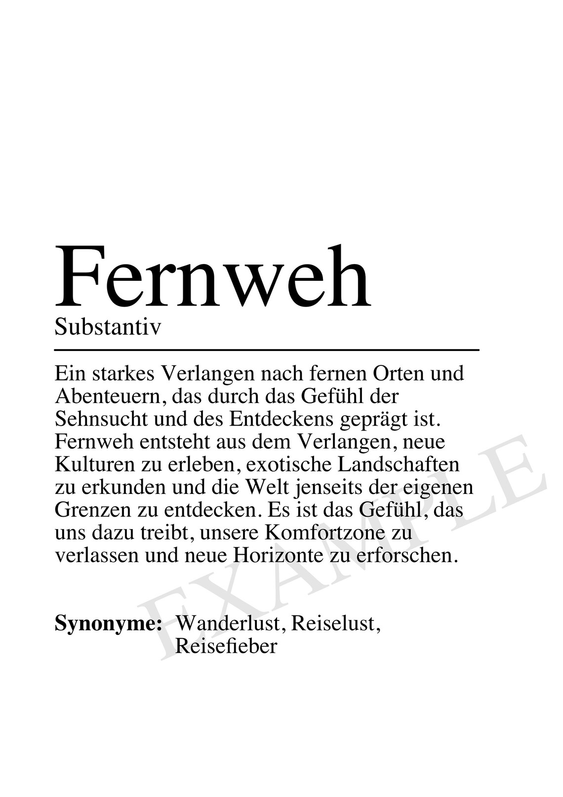 Fernweh German Wanderlust Dictionary Definition Travel Poster - Image 3