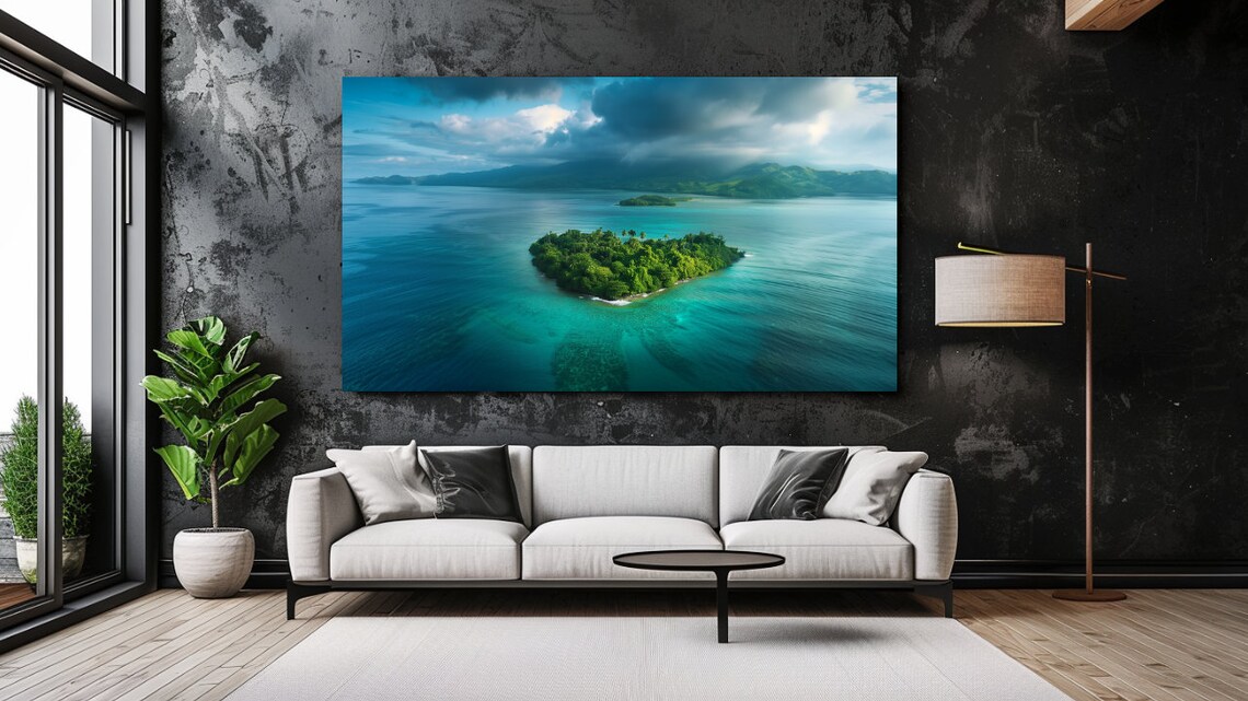Tropical Island Aerial Turquoise Ocean Lagoon Paradise View Poster