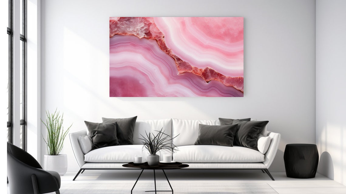Blush Pink Agate Crystal Slice Swirls Modern Abstract Wall Art
