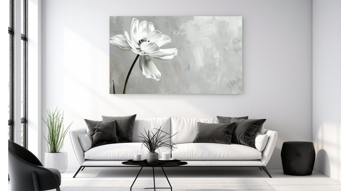 White Cosmos Flower Minimalist Light Grey Neutral Floral Poster