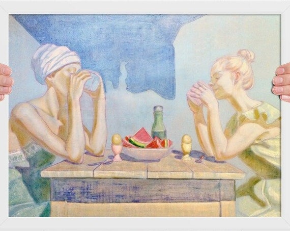 Breakfast Art Print Framed Coffee Time Wall Decor Pastel Kitchen Painting Colorful Food