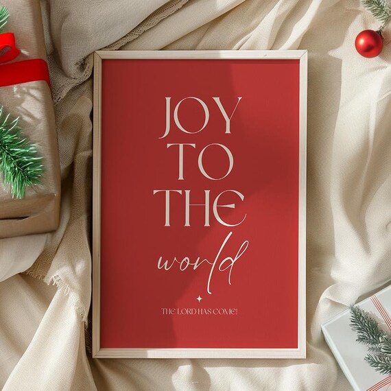 Joy To The World Cream Lettering On Bold Red Christmas Poster