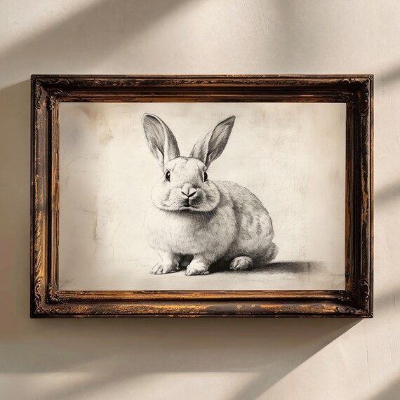 Vintage Rabbit Pencil Sketch Antique Hare Drawing Minimalist Animal Art Poster