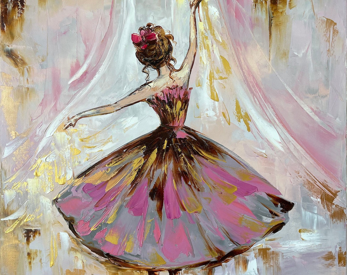 Pink And Gold Ballerina Painting Ballerina Girl Room Decor Ballet Artwork Abstract Ballerina Wall Art Nursery Painting For Baby Girl - Image 3