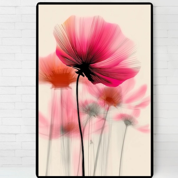 Blush Pink Translucent Floral Blooms Minimalist Modern Art Poster