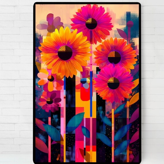 Geometric Flowers, Modern Poster Print