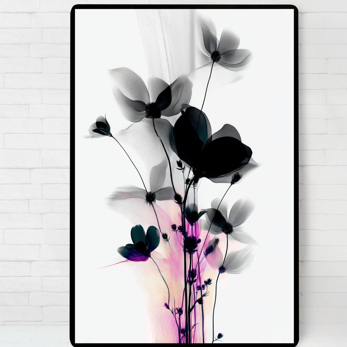 Monochrome Cosmos Flowers Elegant Black White Floral Art Poster