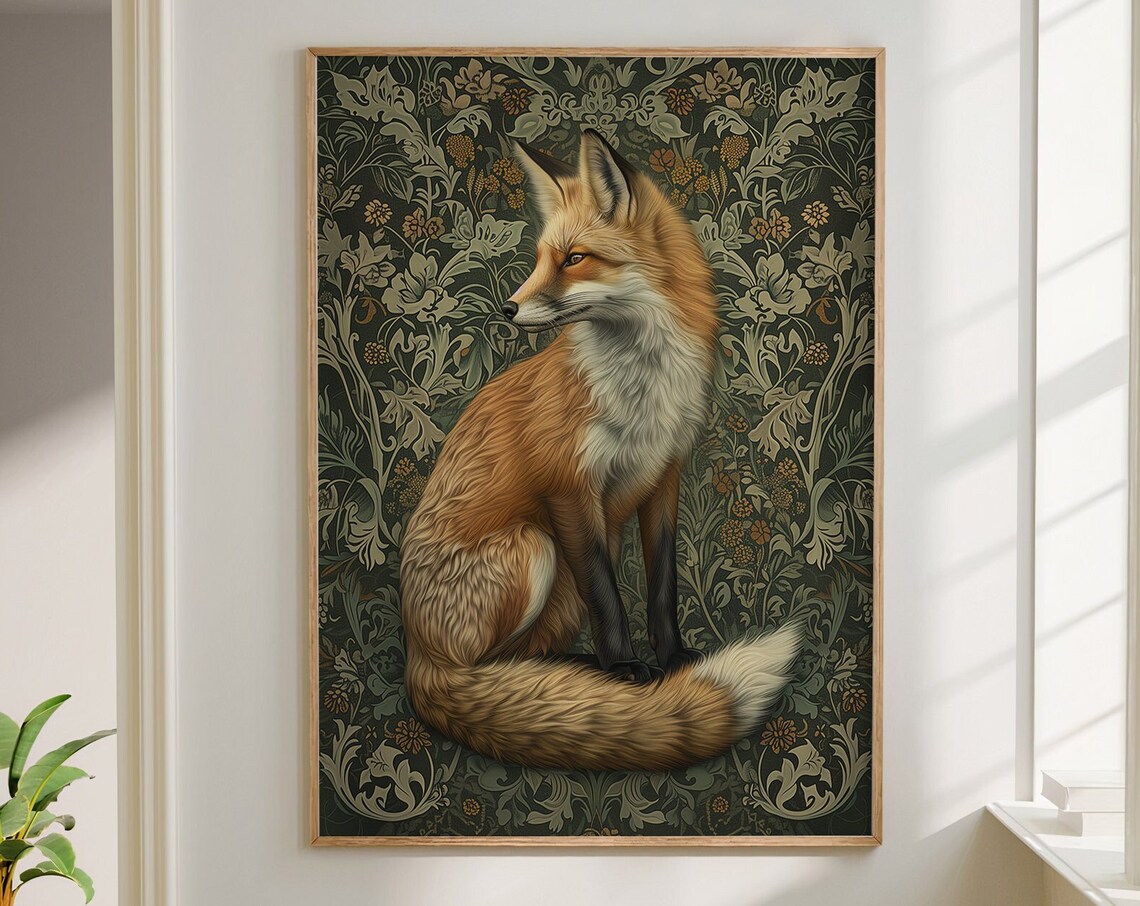 William Morris Inspired Fox Art Print, Nature Decor