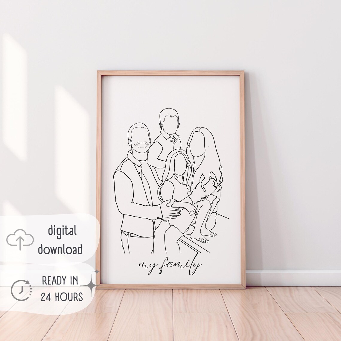Custom Line Drawing Family Wedding Portrait