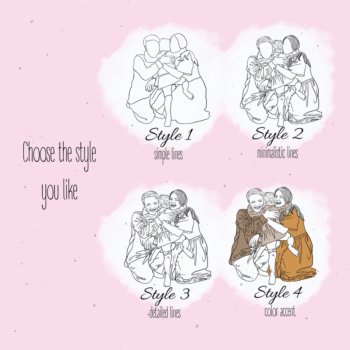 Custom Line Drawing Family Illustration, Portrait - Image 3
