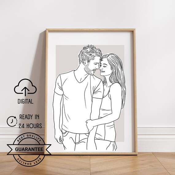 Romantic Couple Line Art Portrait Custom Love Story Keepsake Poster