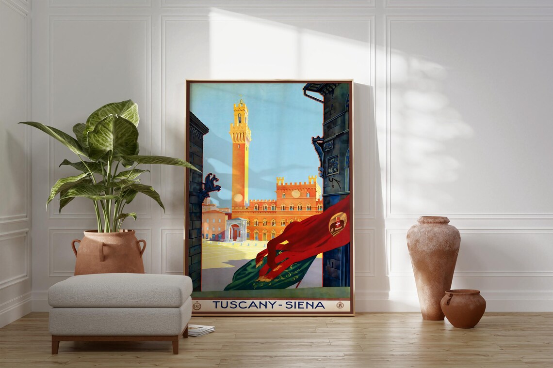 Siena Tuscany Italy Travel Poster Torre Del Mangia Piazza Del Campo - Image 2