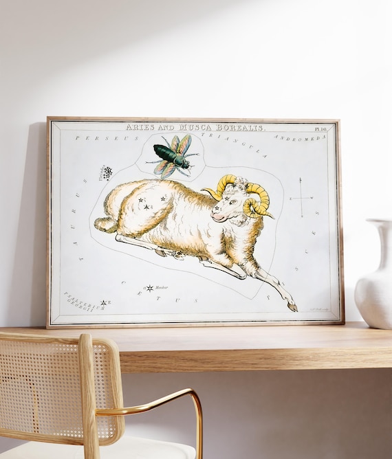 Aries And Musca Borealis Antique Constellation Star Chart Zodiac Poster