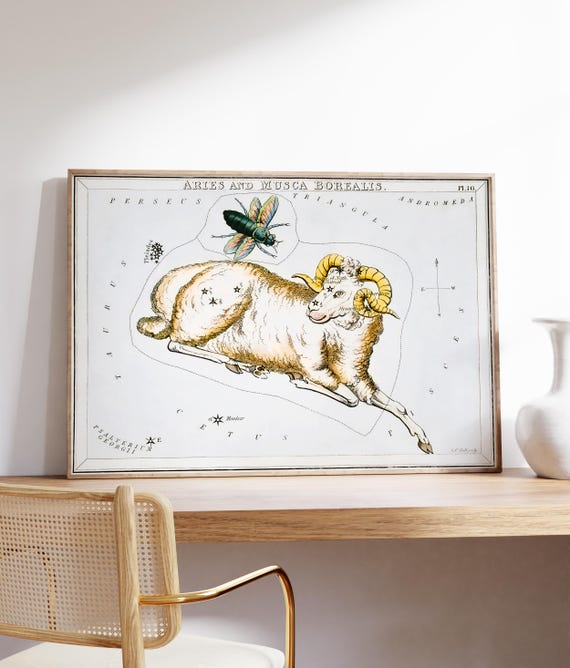 Aries Star Sign Zodiac Celestial Art Print Constellation Wall Art Poster Star Map Artwork Original Astrology Gift Personalised Art Decor