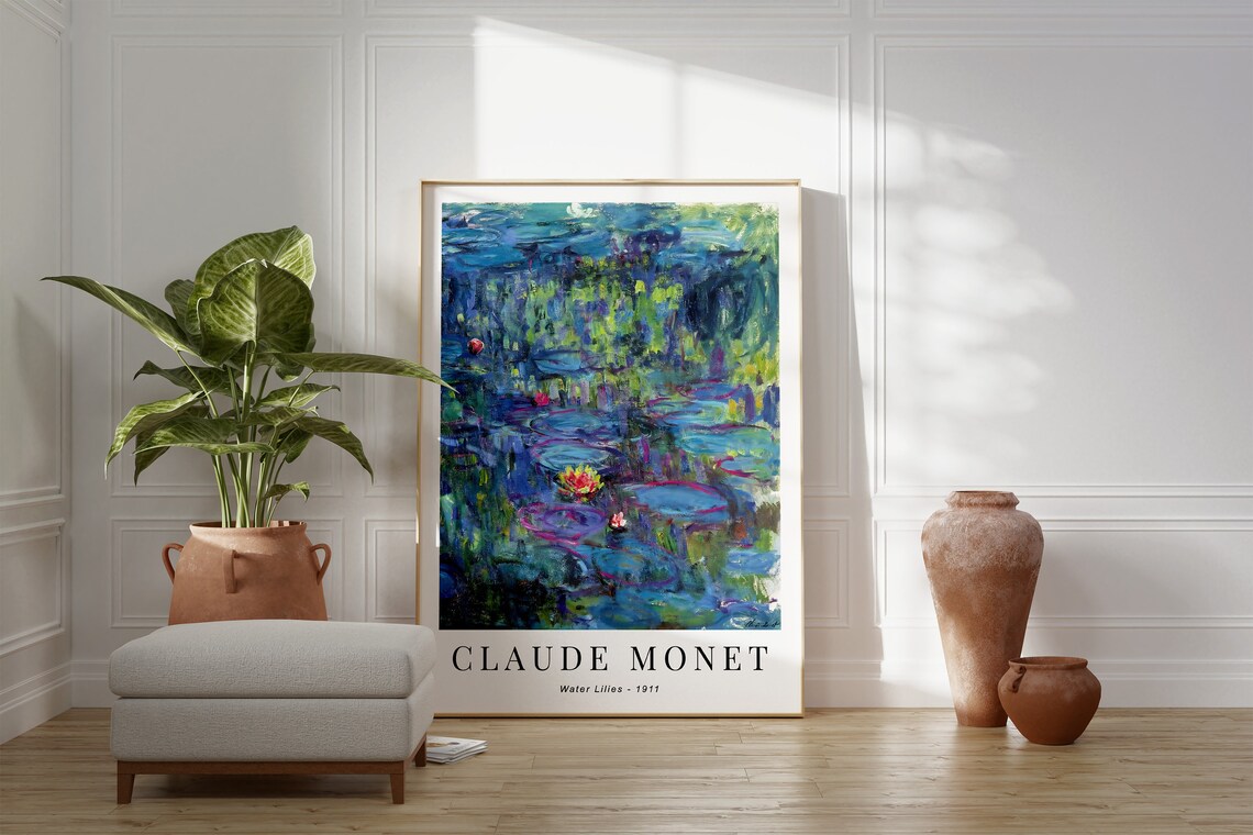 Claude Monet Water Lilies 1911 Impressionist Blue Floral Wall Art Poster - Image 2