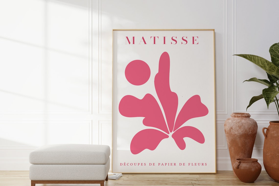 Matisse Pink Cut Out Floral Shape Print Modern Illustration Abstract Poster Minimalist Pink Artwork Gift For Her Original Wall Art Deco - Image 3