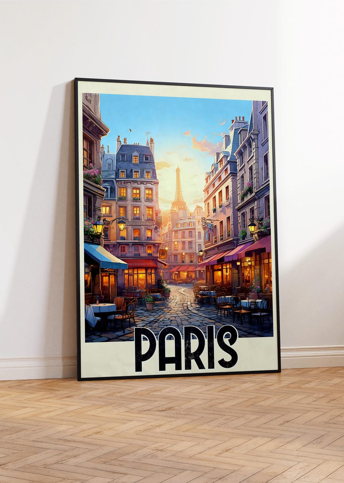 Paris France Cafe Street Eiffel Tower Evening Glow Travel Poster - Image 3