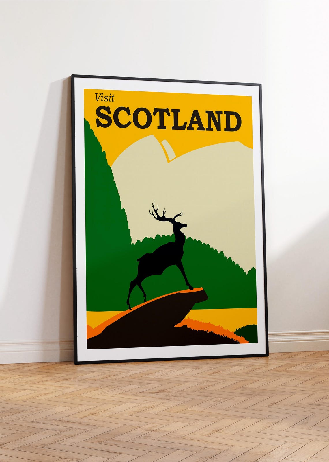 Visit Scotland Stag Mountain Vista Retro Minimalist Travel Poster - Image 2