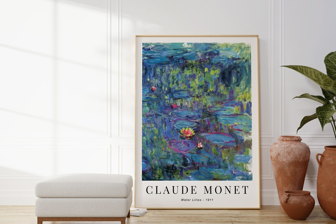 Claude Monet Water Lilies 1911 Impressionist Blue Floral Wall Art Poster - Image 4