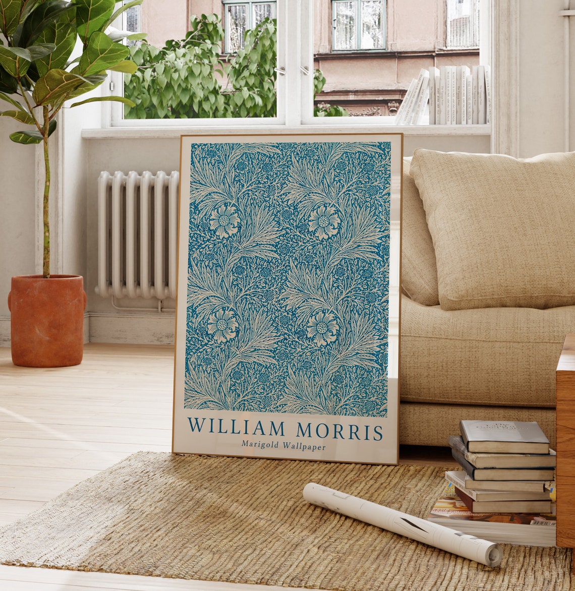 William Morris Marigold Blue Wallpaper Botanical Floral Pattern Poster - Image 4
