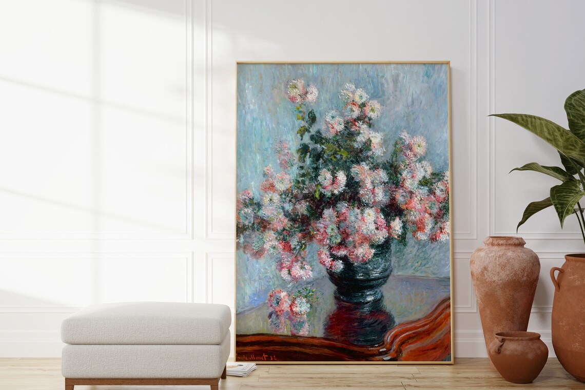 Claude Monet Chrysanthemums Pink White Floral Vase Still Life Art Poster - Image 4