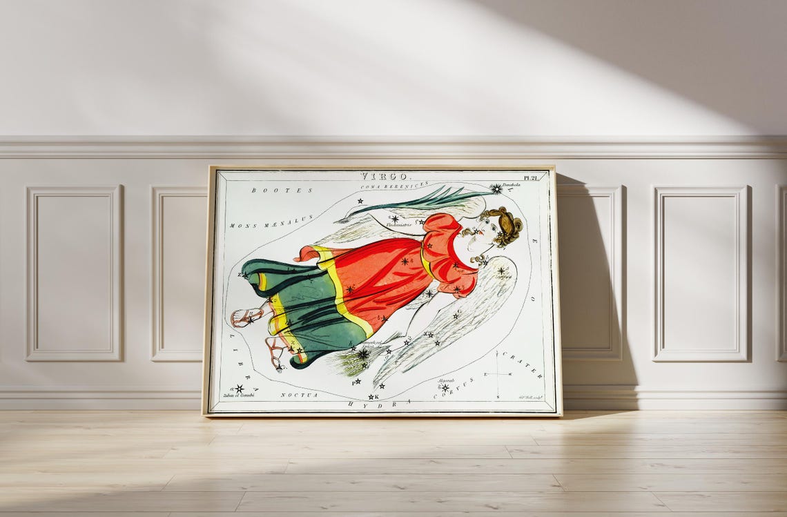Virgo Zodiac Constellation Star Map Vintage Celestial Angel Art Print - Image 4