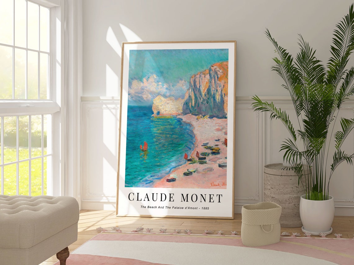 Monet The Beach And The Falaise dAmont 1885 Turquoise Sea Print - Image 2