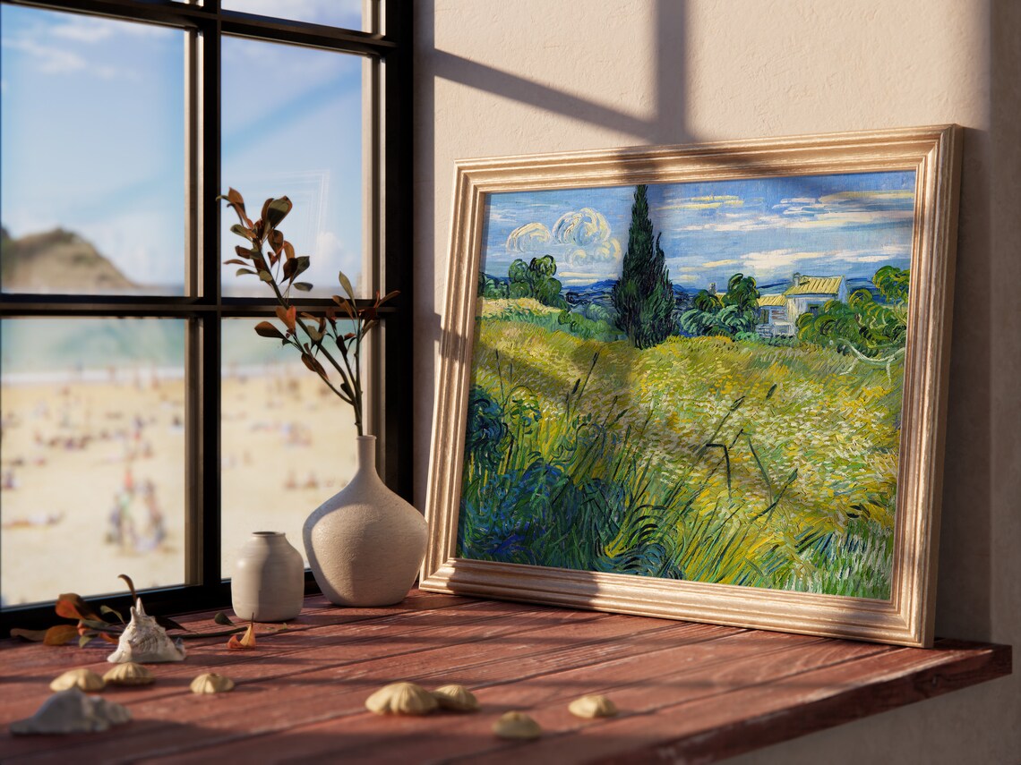 Vincent Van Gogh Green Wheat Field Cypress Trees Provençal Landscape Poster - Image 2