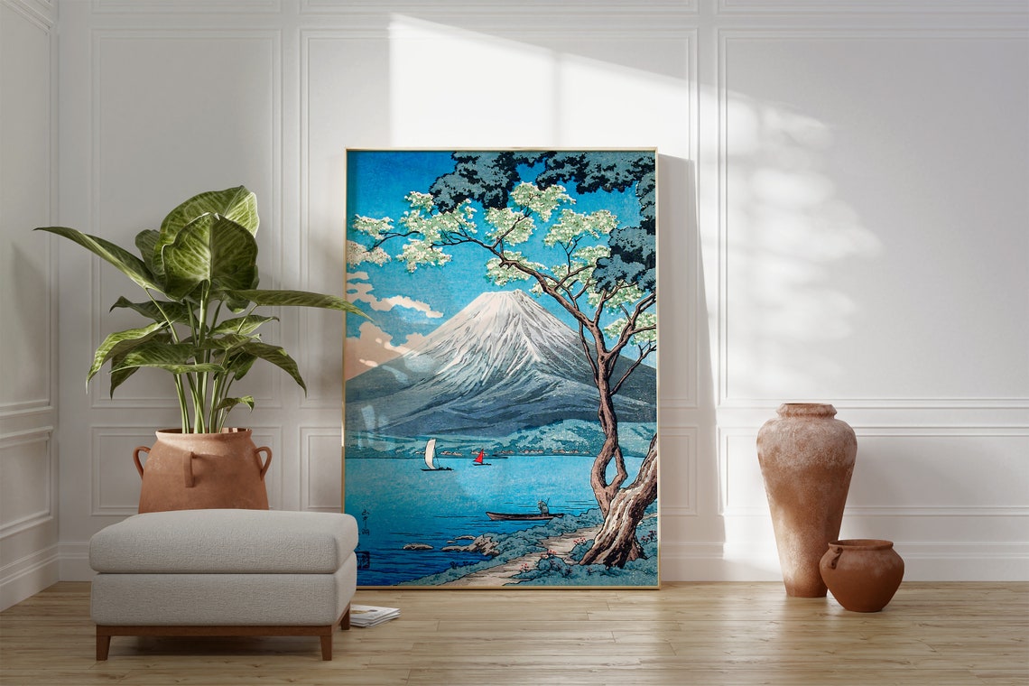 Mount Fuji From Lake Yamanaka Cherry Blossom Japanese Landscape Poster - Image 2