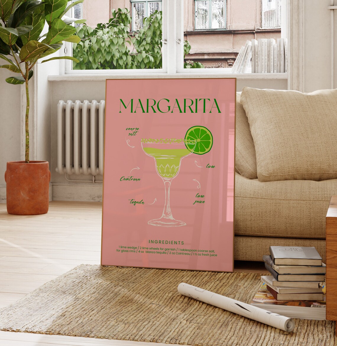 Margarita Cocktail, Pink Modern Bar Chart Poster Print - Image 4