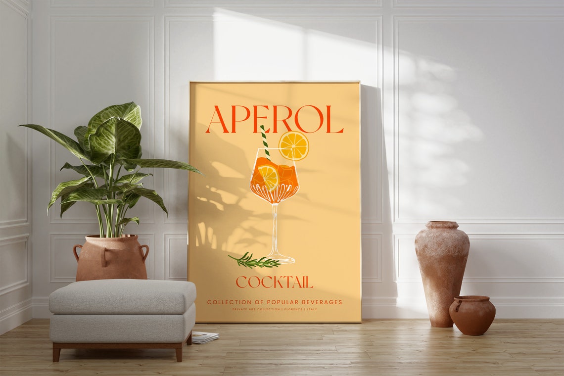 Aperol Spritz Cocktail Illustration Elegant Orange Bar Wall Art Poster - Image 2
