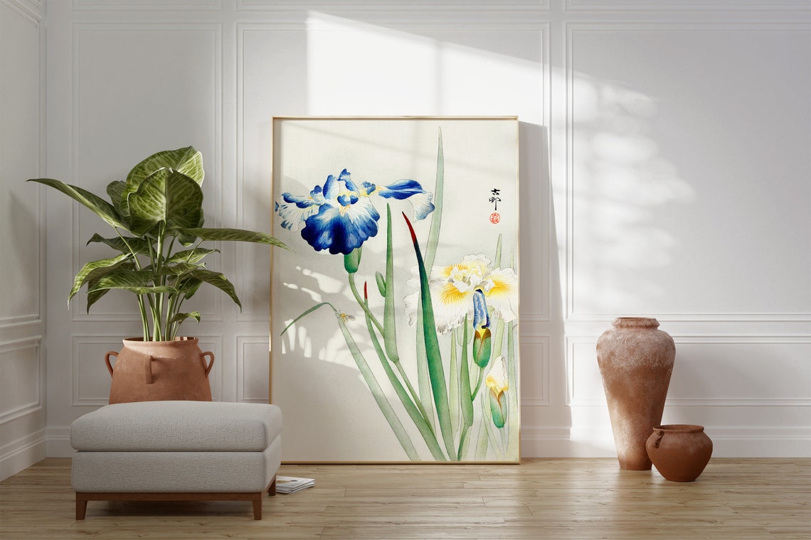 Blue Irises Japanese Woodblock Botanical Elegant Floral Wall Art Print - Image 3