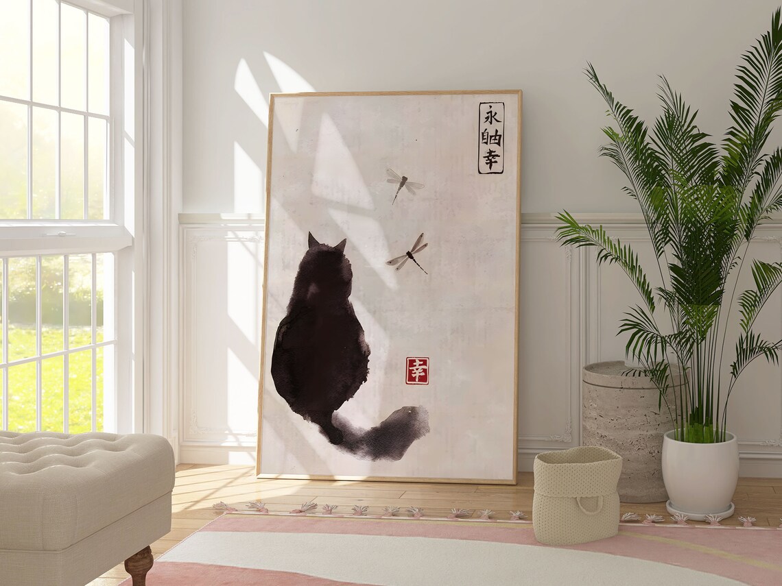 Japanese Black Cat Vintage Art Print, Japan Decor - Image 4