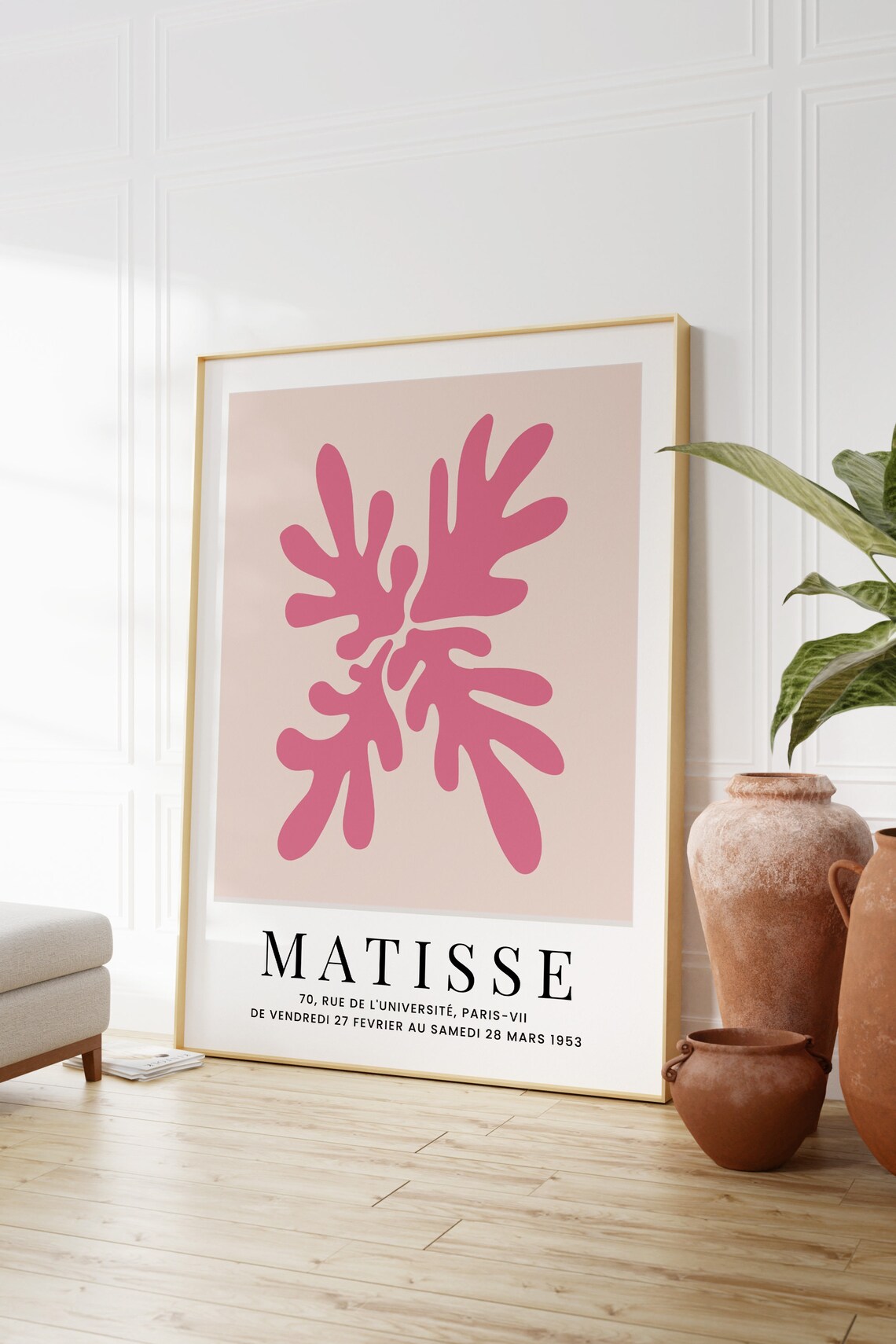 Henri Matisse Pink Cut Out Floral Shapes Beige Minimalist Paris 1953 Poster - Image 2