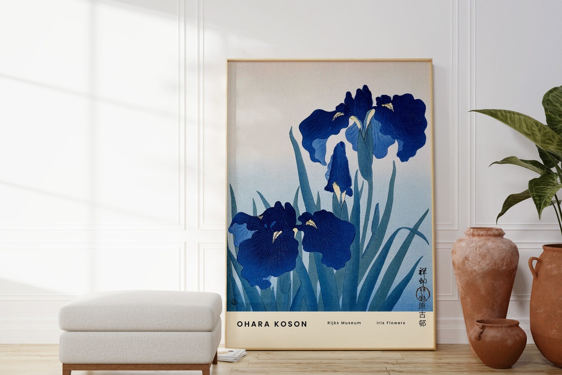 Ohara Koson Iris Flowers Blue Japanese Woodblock Botanical Print - Image 4