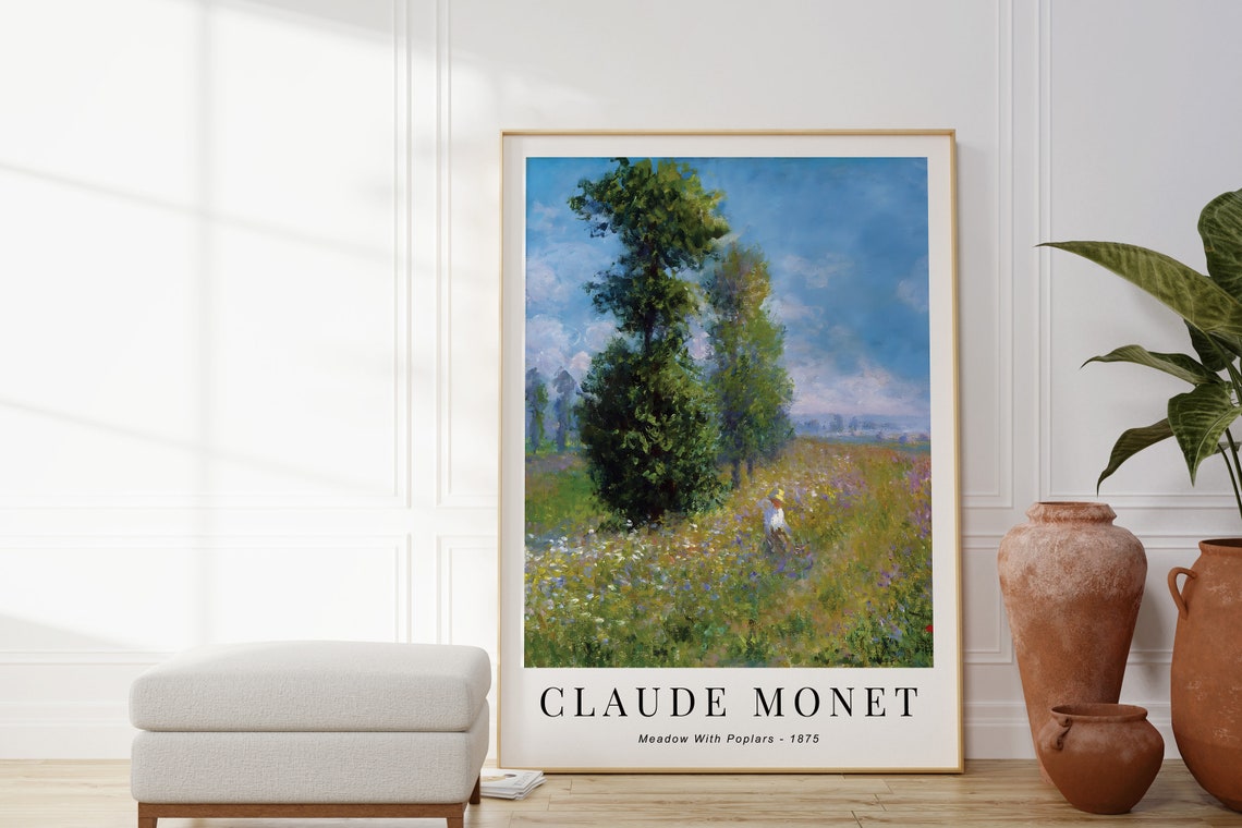 Monet Meadow With Poplars Print Natural Scenic Landscape Poster Calming Impressionism Art Relaxing Beautiful Artwork Art Gift For Her - Image 4
