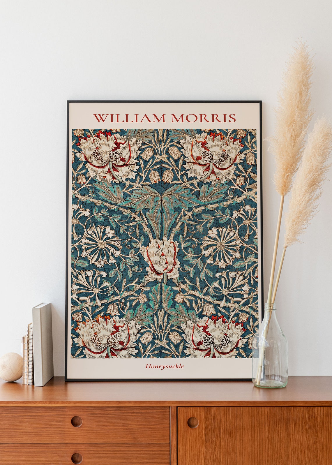 William Morris Honeysuckle Teal Floral Art Nouveau Pattern Poster - Image 2