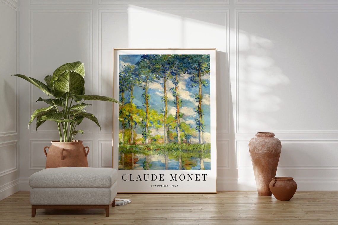 Claude Monet The Poplars 1891 Reflected Trees Water Green Art Poster - Image 3