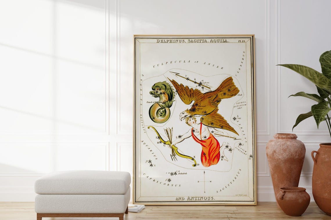Delphinus Sagitta Aquila Antinous Constellation Celestial Chart Poster - Image 4