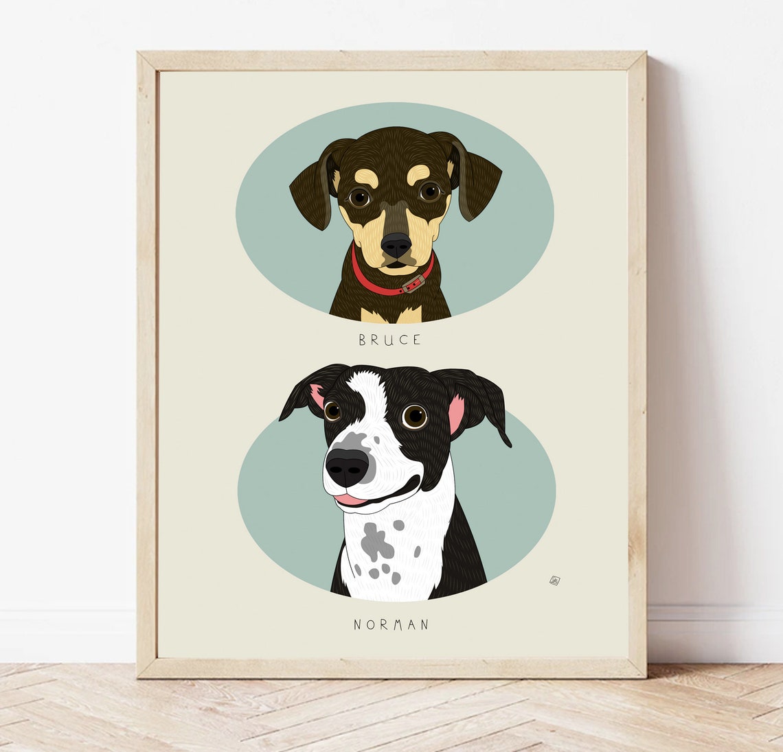 Marcus and Stella Named Two Dog Portrait Custom Illustration Poster - Image 7