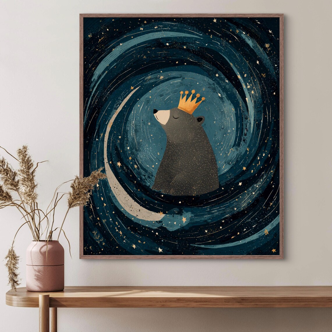 Bear With Crown Print Whimsical Animal Art