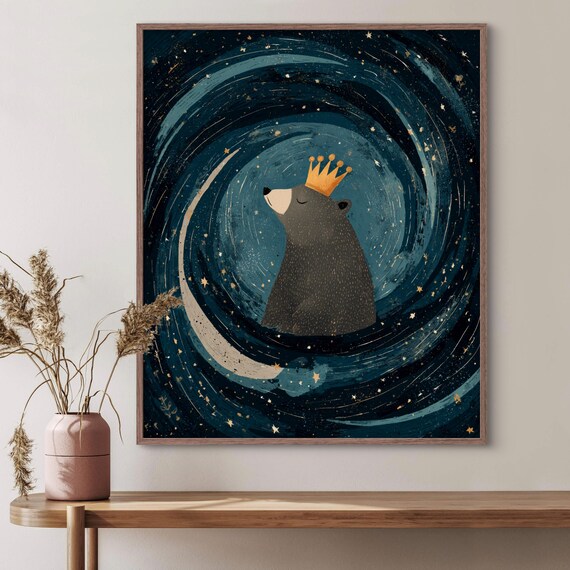 Bear With Crown Print Whimsical Animal Art