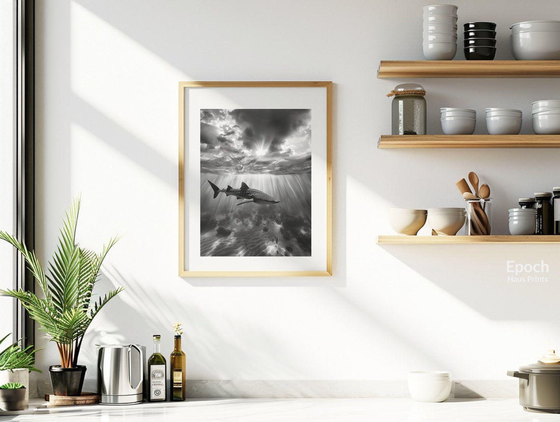 Whale Sharks Black And White Photograph, Poster Print - Image 2