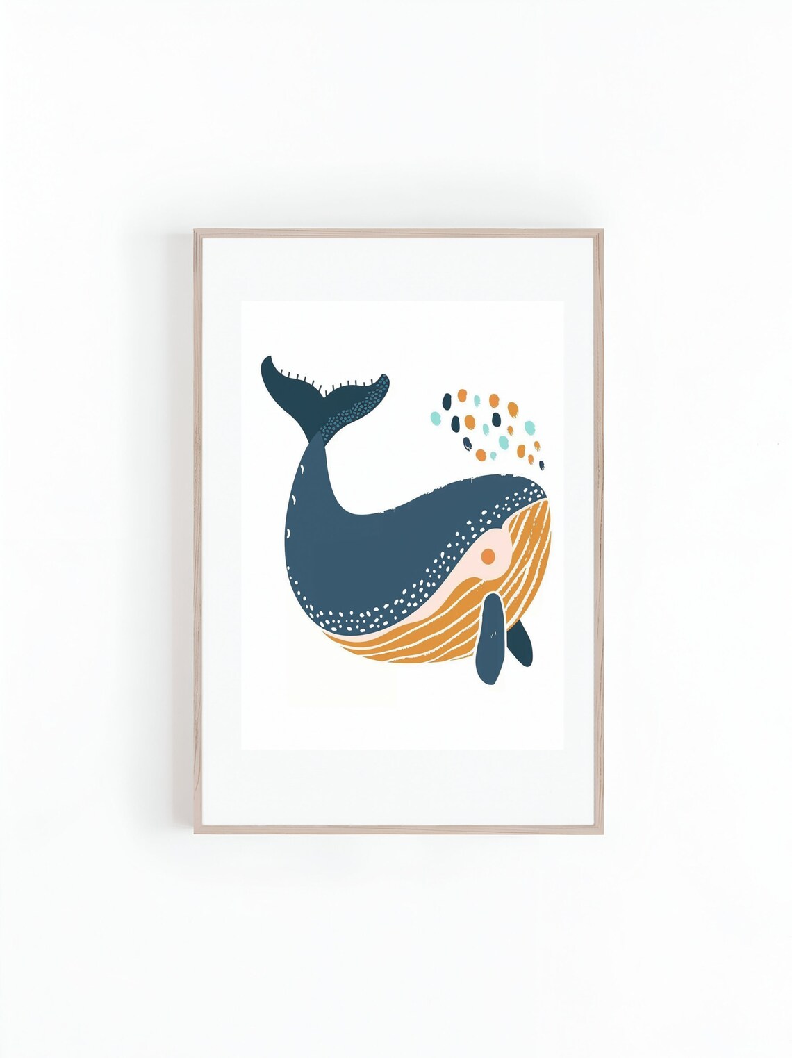 Playful Blue Whale Diving With Spout Kids Room Illustration Poster