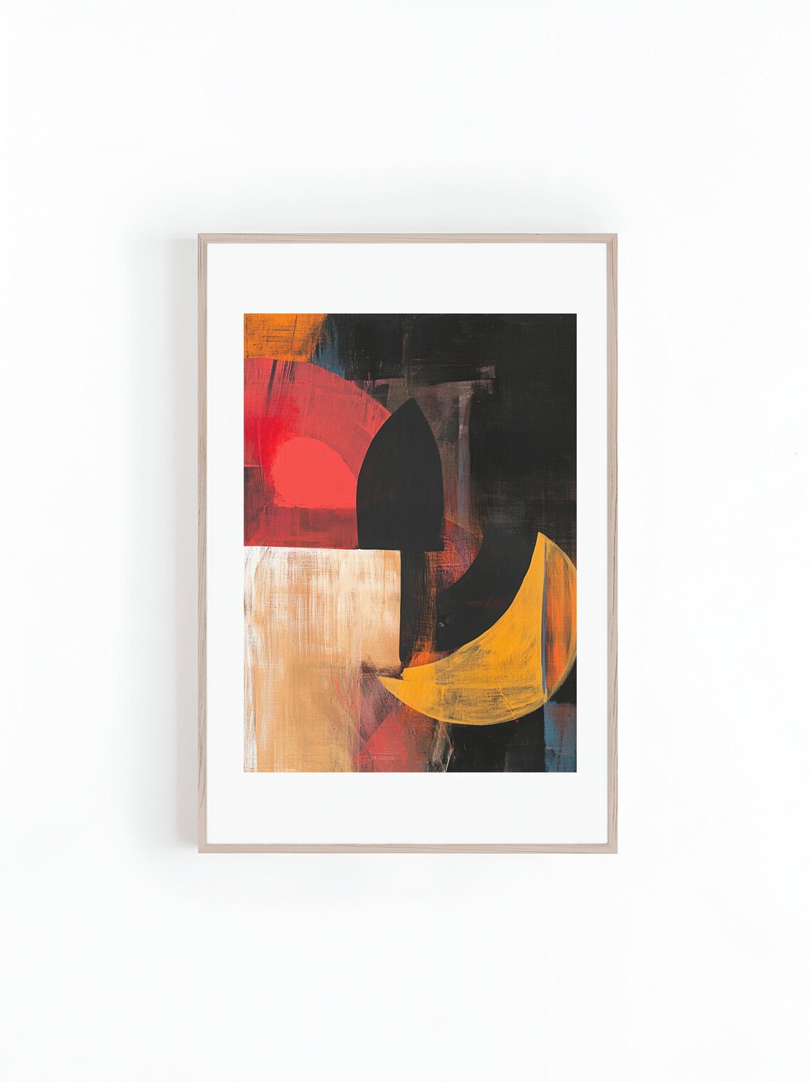 Abstract Red Acrylic Oil Painting, Mid-Century Art