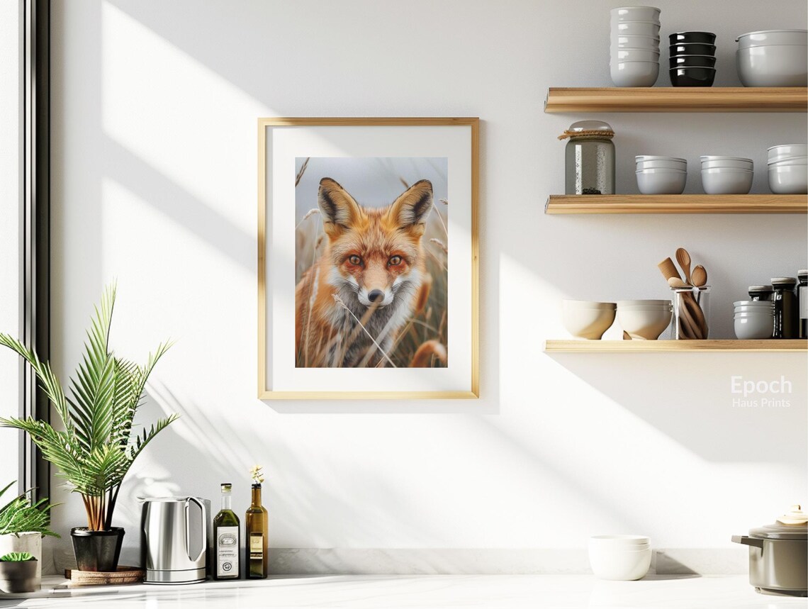 Red Fox Peering Through Tall Wild Grass Wildlife Photo Poster - Image 2