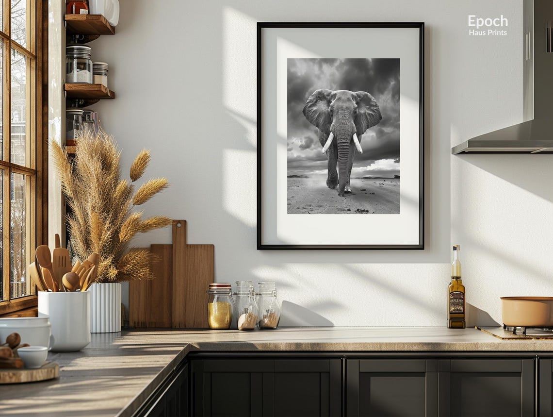African Elephant Black And White Safari Animals Art Print - Image 3