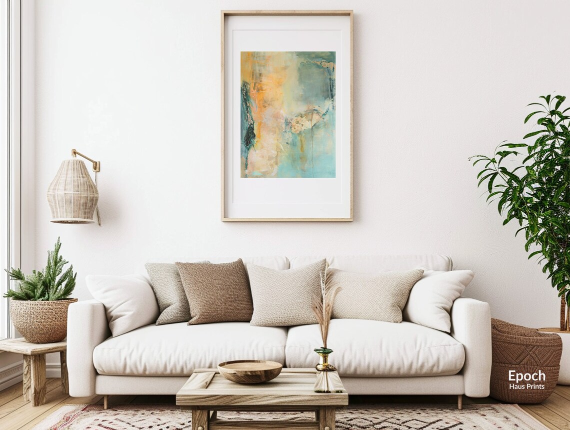 Orange And Teal Abstract Oil Painting, Modern Decor - Image 3