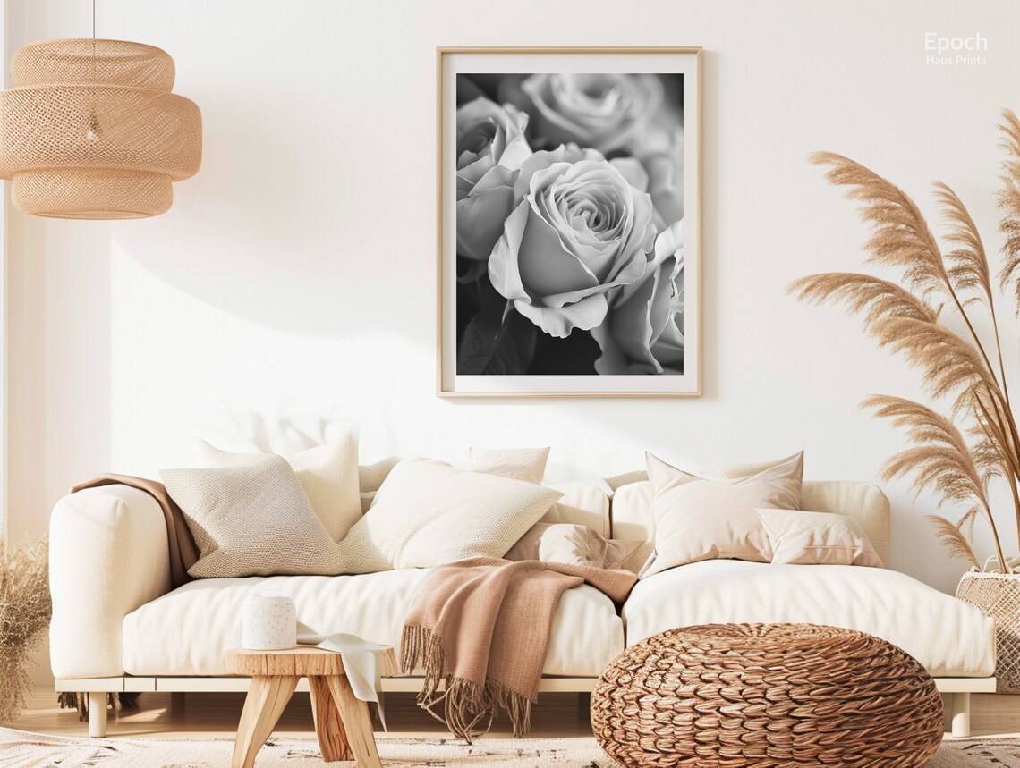 Rose Bouquet Black And White Floral Wall Art - Image 2